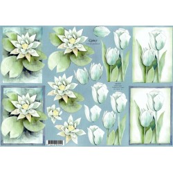 Motywy 3D do dekorowania Quincy 022 - białe nenufary i tulipany