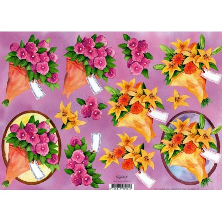 Motywy 3D do dekorowania Quincy 026 - żółte lilie i różowe kwiat
