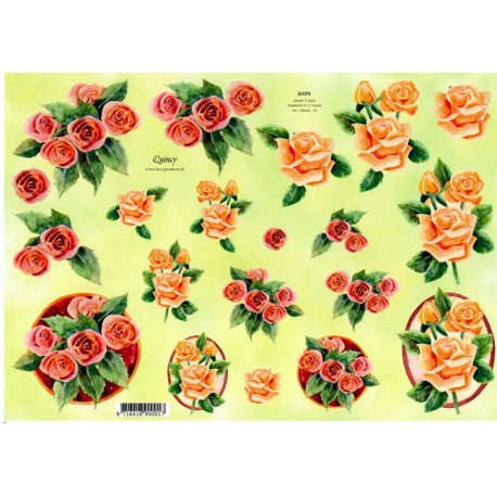 Motywy 3D do dekorowania Quincy 074 - róże i pomaranczowe i różo