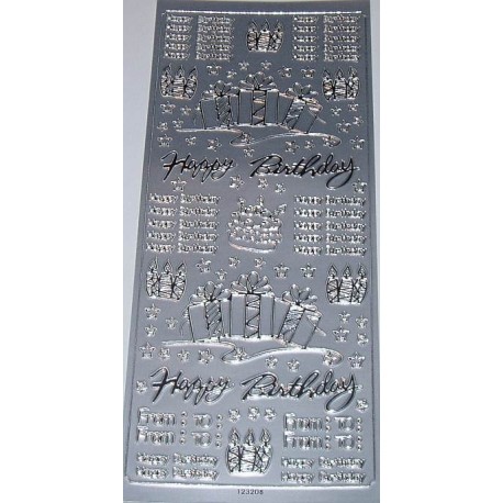 Naklejki samoprzylepne Happy Birthday srebrne