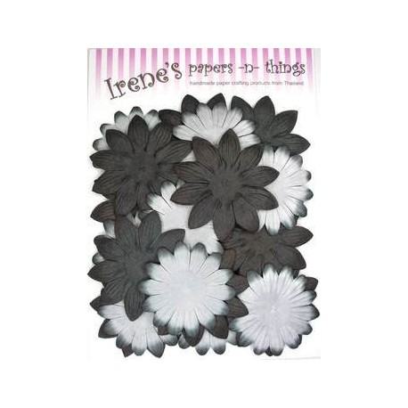Zestaw papierowych kwiatków (20 szt.) czarne z białym
