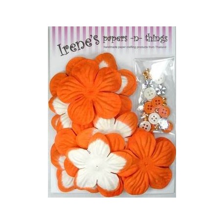 Zestaw papierowych kwiatków (20+10+10) pomarańczowe z białymi