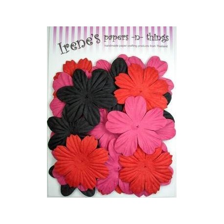 Zestaw papierowych kwiatków (20 szt.) czarne, czerwone i różowe