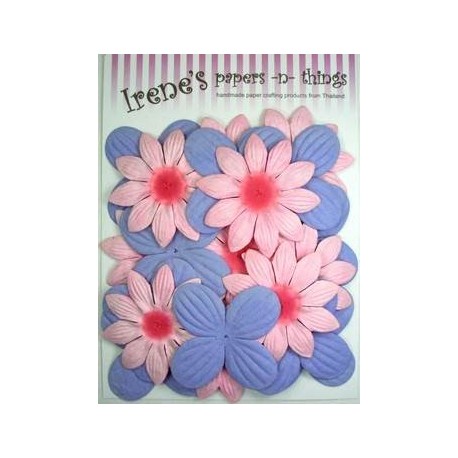 Zestaw papierowych kwiatków (20 szt.) niebieskie i różowe