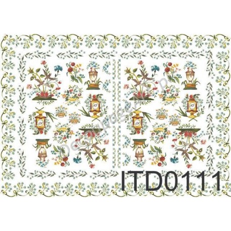 Papier do decoupage ITD 111 - Ornamenty z błękitnymi kwiatuszkam