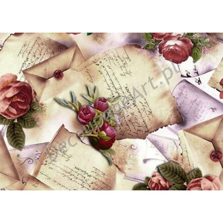 Papier ryżowy ITD Collection 007 - Róże i listy