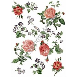 Papier ryżowy ITD Collection 0104 - Róże i fioletowe kwiatki