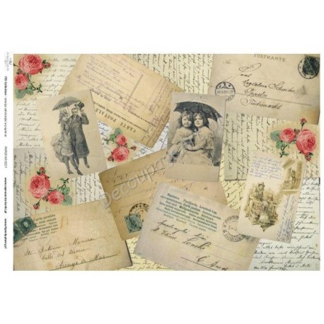 Papier do decoupage ITD 237 - Stare pocztówki i róże
