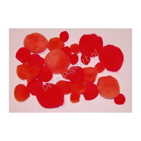 Pompony akrylowe mix 15-40 mm 30 sztuk w odcieniach czerwieni