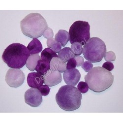 Pompony akrylowe mix 15-40 mm 30 sztuk w odcieniach fioletu