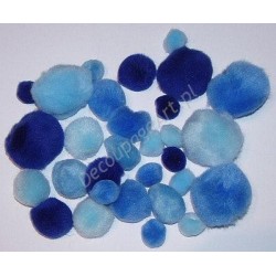 Pompony akrylowe mix 15-40 mm 30 sztuk w odcieniach niebieskich