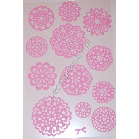 Koronkowy sticker samoprzylepny - rozetki różowe 2