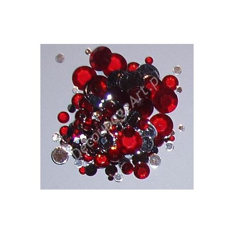 Kryształki dekoracyjne okrągłe mix - czerwone