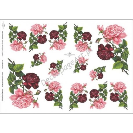 Papier do decoupage ITD 352 - Różowe i bordowe róże