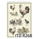 Papier ryżowy ITD Collection 0268 - Kurczaczki, koguty i pismo bw