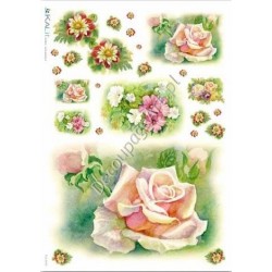 Papier ryżowy Kalit do decoupage flo0137 Różowa róża