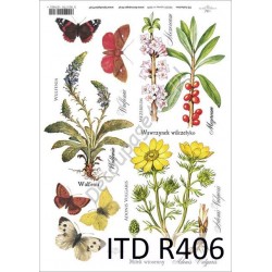 Papier ryżowy ITD Collection 0406 - Zioła i motyle