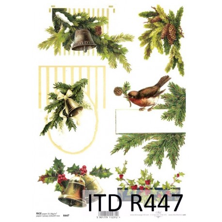 Papier ryżowy ITD Collection 447 - Ptaszki i dzwonki