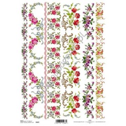 Papier ryżowy ITD Collection 0469 - Ornamenty róże, bratki i różyczki