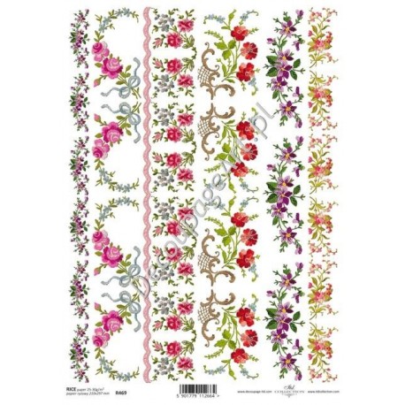 Papier ryżowy ITD Collection 469 - Ornamenty róże, bratki i różyczki