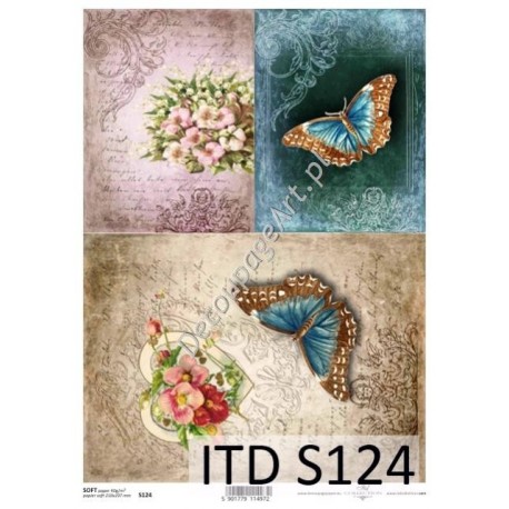 Papier do decoupage ITD SOFT 124 - Niebieskie motyle