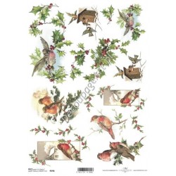 Papier ryżowy ITD Collection 596 - Zimowe ptaszki i ostrokrzew