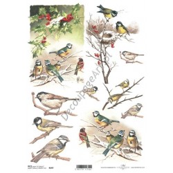 Papier ryżowy ITD Collection 597 - Zimowe ptaszki i ostrokrzew