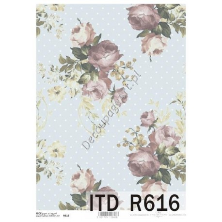 Papier ryżowy ITD Collection 616 - Róże na błękicie