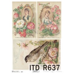 Papier ryżowy ITD Collection 0637 - Damy i ptaszek