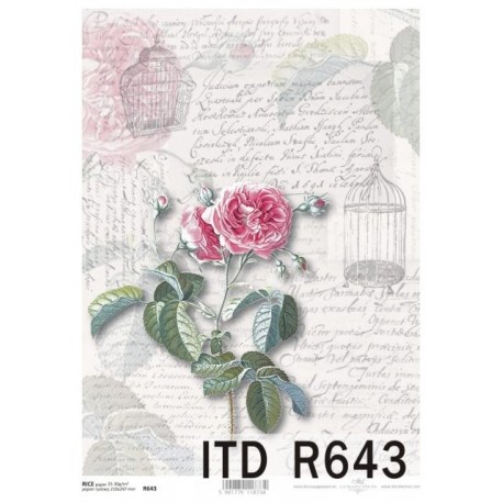 Papier ryżowy ITD Collection 643 Róża i pismo