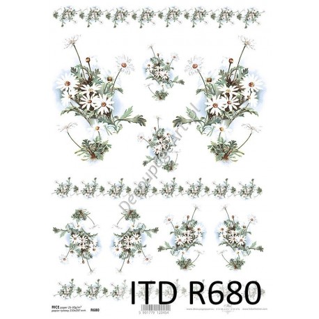 Papier ryżowy ITD Collection 680 - Białe kwiaty