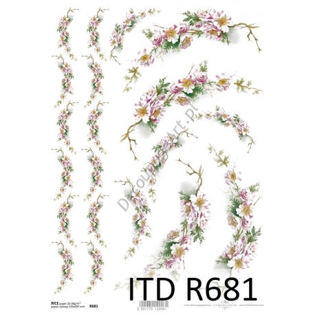 Papier ryżowy ITD Collection 681 - Białe kwiaty