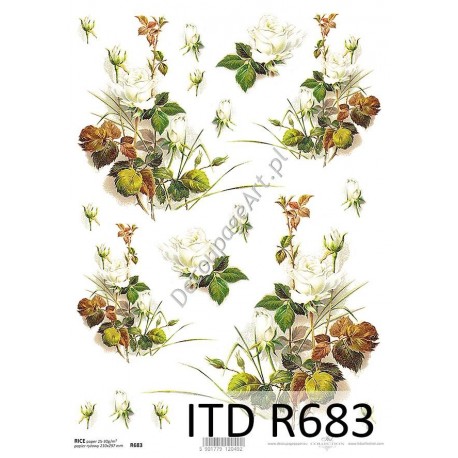 Papier ryżowy ITD Collection 683 - Białe róże