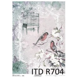 Papier ryżowy ITD Collection 0704 - Ptaszki i kwiatki