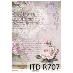 Papier ryżowy ITD Collection 0707 - Kwiaty i pismo