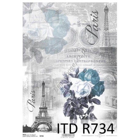 Papier ryżowy ITD Collection 734 - Błękitne róże, Paryż