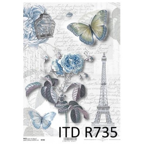 Papier ryżowy ITD Collection 735 - Błękitne róże, Paryż
