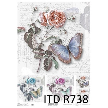 Papier ryżowy ITD Collection 738 - Róże i motyl