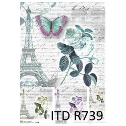 Papier ryżowy ITD Collection 0739 - Róże i Paryż