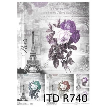 Papier ryżowy ITD Collection 740 - Róże i Paryż