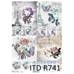 Papier ryżowy ITD Collection 0741 - Róże i Paryż