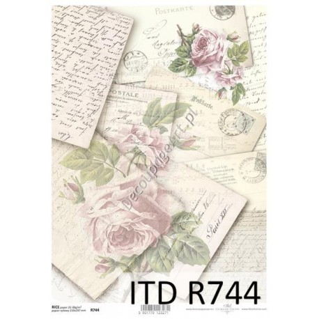 Papier ryżowy ITD Collection 744 - Listy i róże