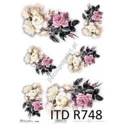 Papier ryżowy ITD Collection 0748 - Białe i różowe róże