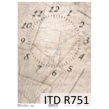 Papier ryżowy ITD Collection 751 - Zegar i listy