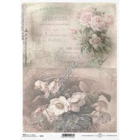 Papier ryżowy ITD Collection 731 - Róże i bukiet kwiatów