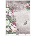 Papier ryżowy ITD Collection1159 - Róże, motyl i pismo