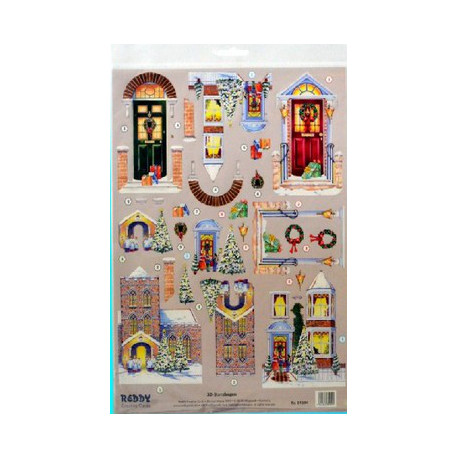 Motywy 3D Boże Narodzenie do dekorowania kartek 036 -mikołaj dom